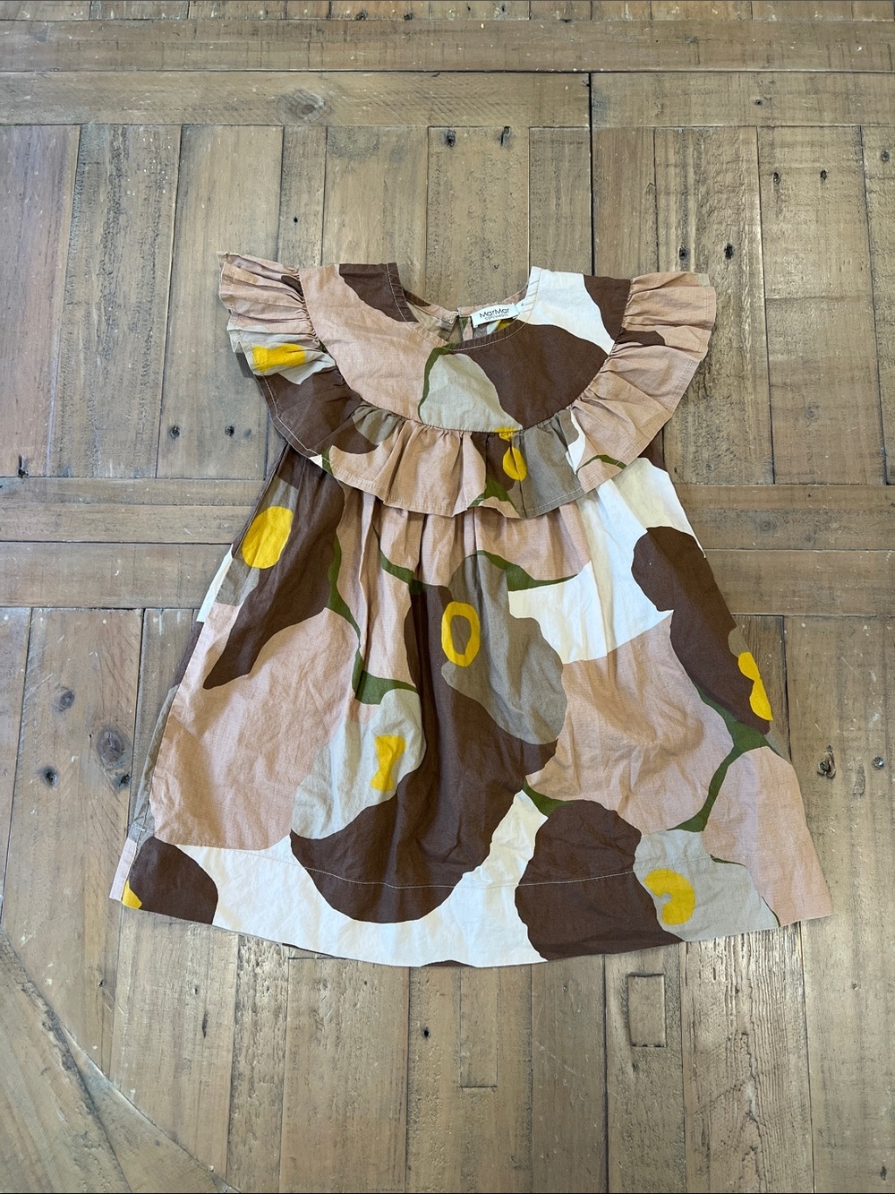 Mar mar Copenhagen brown floral flutter shoulder a-line dress 4 years